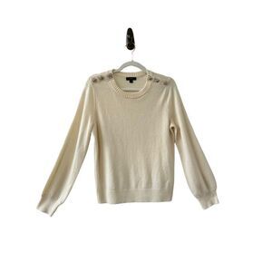 J.Crew Pullover Sweater Crewneck Jeweled Button Shoulder Cream Women's Medium